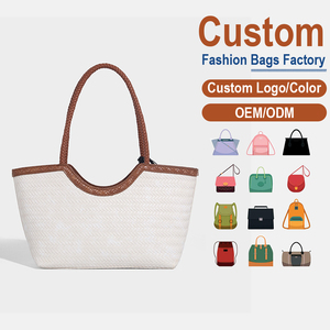 Sac fourre-tout en cuir tissé personnalisé en usine – Grand sac à main pour femme avec garniture en cuir - Product Image 2