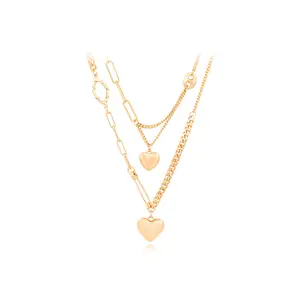 S00152965 xuping jewelry Personalized Design Classic Double Chain Two Heart 18K Gold Color Necklaces