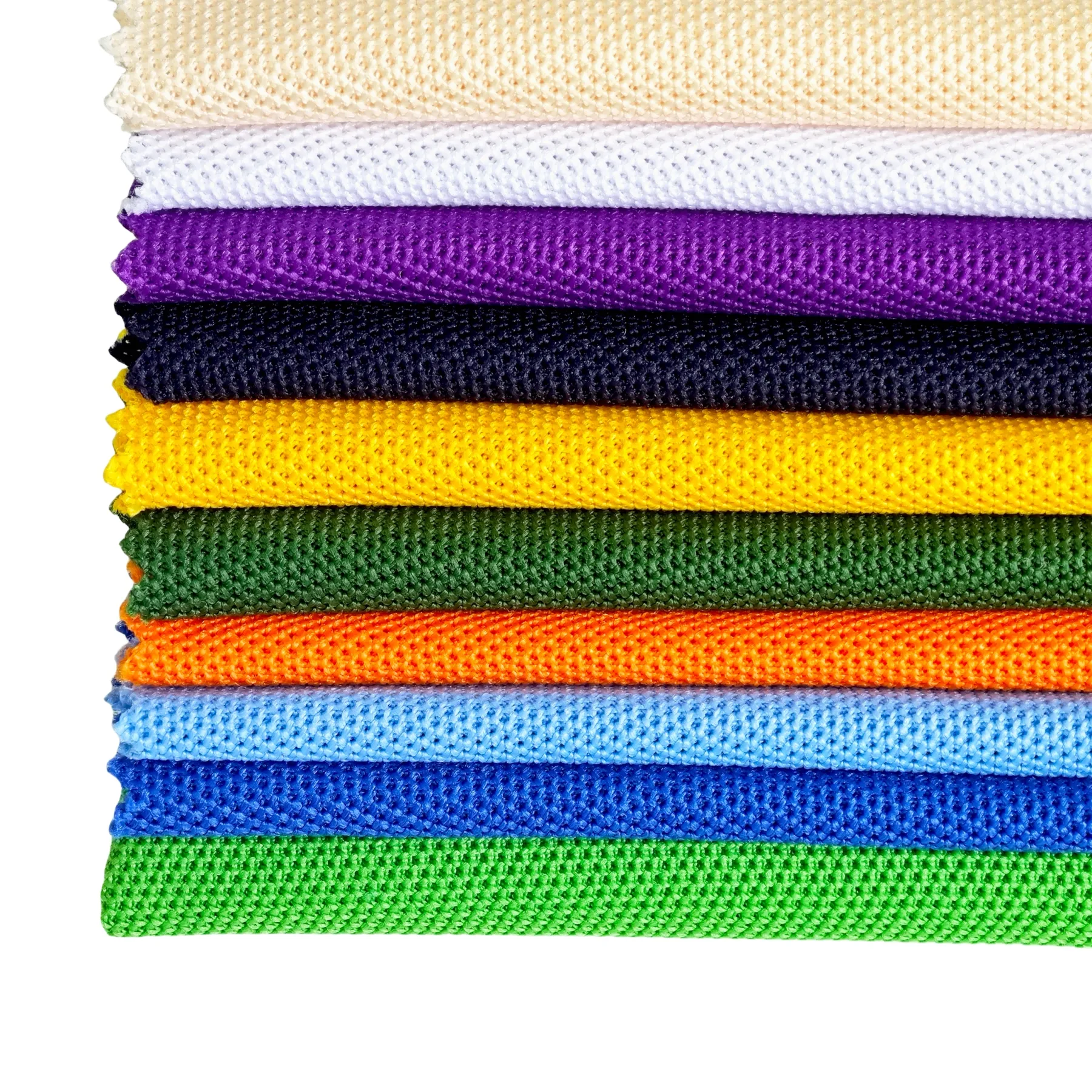Bán Buôn Đồng Bằng Nhuộm Bền Vững 150D 240 ~ 260gsm 100% Polyester Thể Thao Pk Lưới Pique Polo T-Shirt Vải