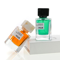 Flacon de parfum en verre transparent de conception classique, élégant, rectangulaire, avec base épaisse, 50 ml, 100 ml, flacon de parfum carré avec couvercle en résine