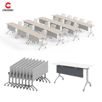 Table de formation pliante avec plateau en stratifié imitation bois et pieds en métal en T avec roulettes, table de réunion mobile pour salle de classe