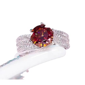 Moissanite <b>Ring</b> 3 Carat Round <b>Garnet</b> Red Pave Setting Engagement Women's Jewelry - Product Image 5
