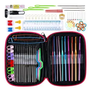 Novo 100pcs Crochet Ganchos Conjunto Completo Conjunto Agulhas De Tricô Gancho Knit Gauge Scissors Stitch Titulares DIY Agulhas De Costura Kit Com Saco