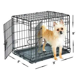 Factory wholesale small MOQ 24" Amazon hot selling Dog Crate Double Door Fold Durable Cage Dog Kennels Heavy Duty Dog Cage