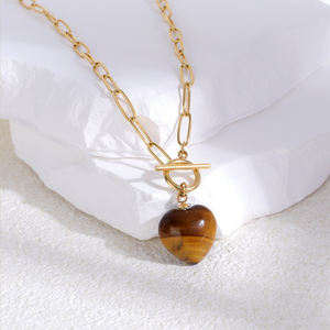 Collar con Colgante de Ágata en Forma de Corazón, Piedra Natural, Unisex, OEM/ODM, Cadena de Acero Inoxidable con Baño de Oro o Plata - Product Image 1