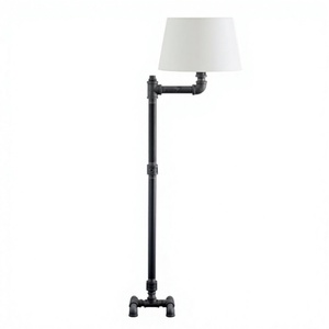 Lampadaire moderne en métal avec abat-jour carré en verre noir, hauteur réglable, design industriel LED E26 pour salon et chambre - Product Image 1