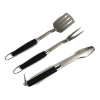 Accessoires professionnels de camping personnalisés pour barbecue en acier inoxydable, ensemble d'outils pour barbecue avec poignée souple en TPR