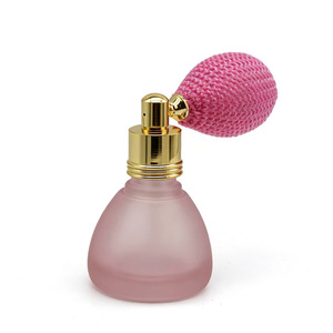 Frosted Glass Perfume <b>Bottle</b> 6ml Round Matte Finish with Gold Sprayer and <b>Pink</b> Knitted Airbag - Product Image 1