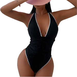 YW-D919Q Nuevo <span class=keywords><strong>Bikini</strong></span> de Moda con Estampado, con Aros, Sujetador de Poliéster, Sexy, para Curvas, Traje de Baño de 1 Pieza, Tanga con Cordón y Volantes de Malla - Product Image 1