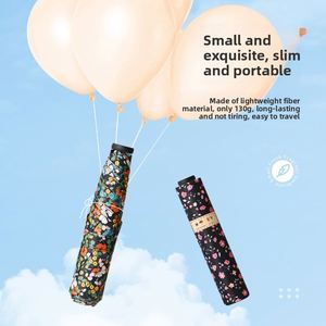Parapluie manuel ultra-léger pliable en trois sections, style coréen, avec protection UV, portable, en caoutchouc noir, pare-soleil - Product Image 4