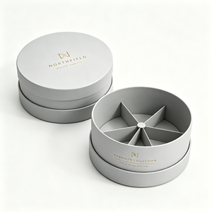 Luxury Rigid Cardboard Round Cylinder <b>Box</b> with Dividers for Flower Cosmetic Gift Set Packaging Gold Foil Custom Printed Factory - Product Image 5