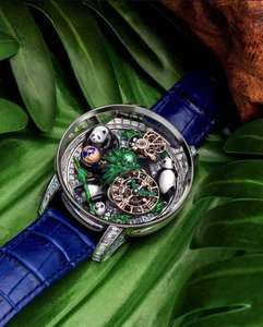 Montre mécanique automatique haut de gamme avec mouvement tourbillon, bracelet bleu et design gravé Panda - Product Image 3