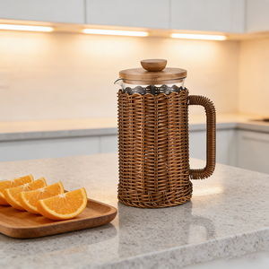 Cafetera Francesa Rústica con Asa de Bambú, Base de Corcho y Diseño Resistente al Calor, de 350-1000 ml, para Momentos de Café Acogedores - Product Image 1