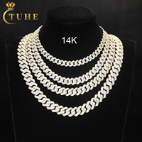 Jeune garçon Hip Hop bijoux en gros 8mm-14mm 14K or 925 argent 2 rangées VVS Moissanite diamant glacé cubain lien chaîne collier