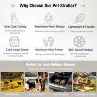 Poussette pour animaux de compagnie 2 en 1, porte-animaux détachable, pliable, cadre en aluminium, maille respirante, chariot pour animaux de compagnie pour chiens et chats de petite et moyenne taille