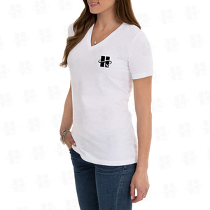 T-shirt ajusté personnalisé pour femme, impression sérigraphique de haute qualité, décontracté, couleur unie, en coton, col en V, vente en gros - Product Image 3