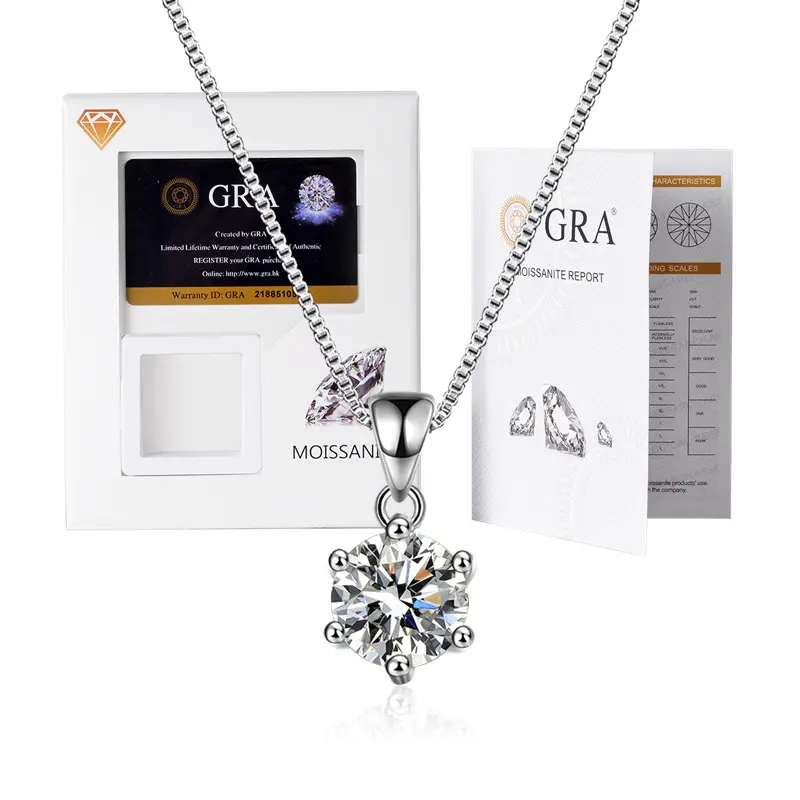 HOYON S925 collana in argento Sterling D Color VVS Moissanite per gioielli da donna con catena a scatola sei artigli ciondolo con vero diamante 1Ct