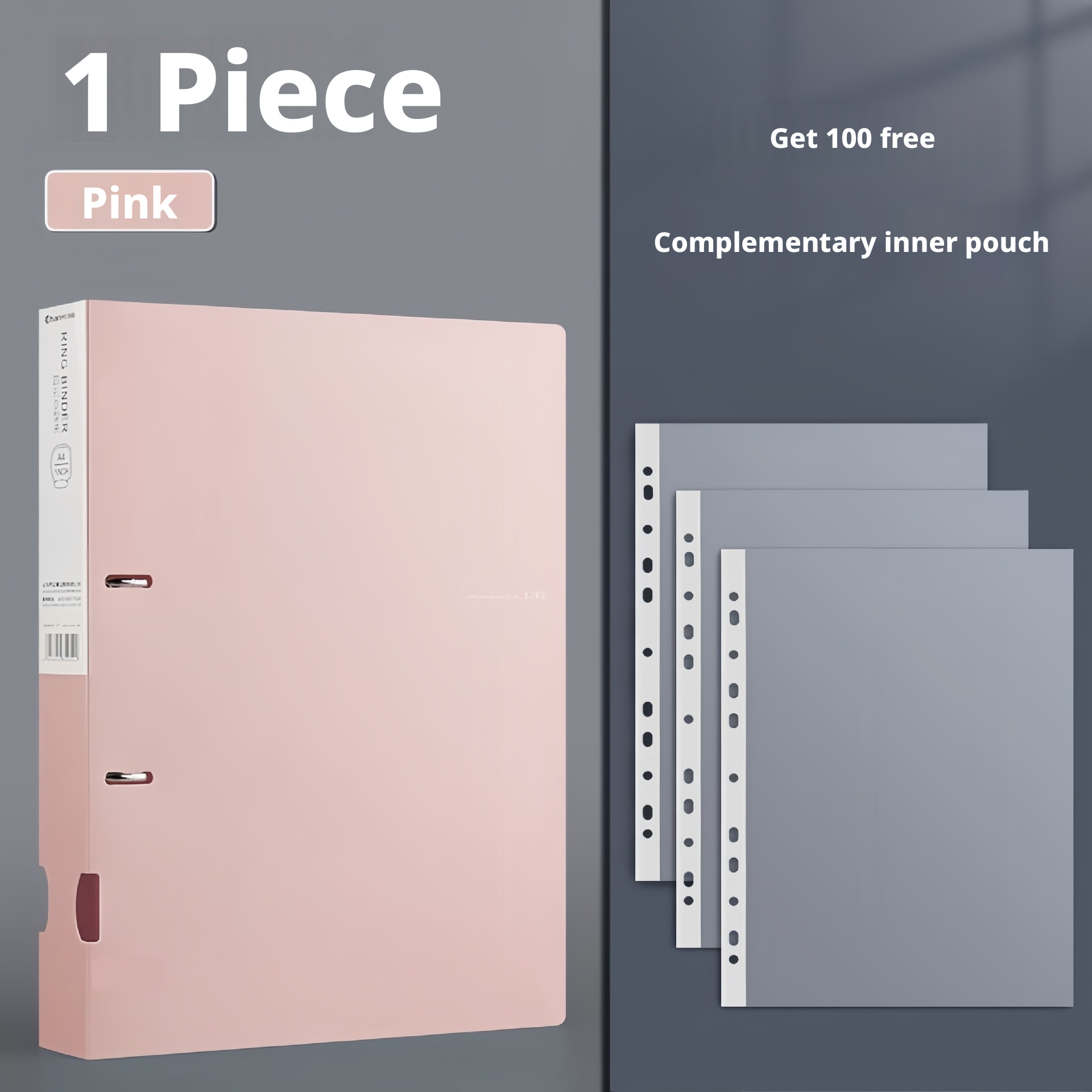 Dossier rose 2 trous avec 100 sachets à feuilles mobiles