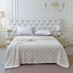 Ivory Check Sherpa Throw <b>Blanket</b> 200x230cm 3D Grid Texture Soft <b>Plush</b> Sofa Bed Throw, 3 Sizes Available Poland Stock - Product Image 3