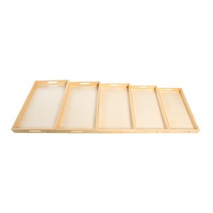 Ensemble de 5 plateaux de service gigognes en bois brut, rectangulaires, avec poignées découpées, pour la décoration intérieure et les loisirs créatifs - Product Image 3