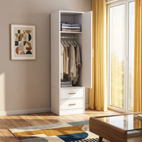 Armoire verticale moderne à une seule porte avec tiroirs, blanche, étroite, pour le rangement des vêtements dans les petites chambres et salles à manger