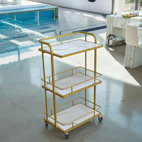 Équipement de salon de manucure moderne en or blanc, chariot de spa à 3 niveaux, chariot à outils de luxe portable avec 4 roues