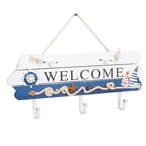 Welcome Sign Coat <b>Hooks</b> <b>Wall</b> Mounted 33x15x85cm Pine Wood With Seashell Design For Entryway And Foyer Decorative Hanger - Product Image 4