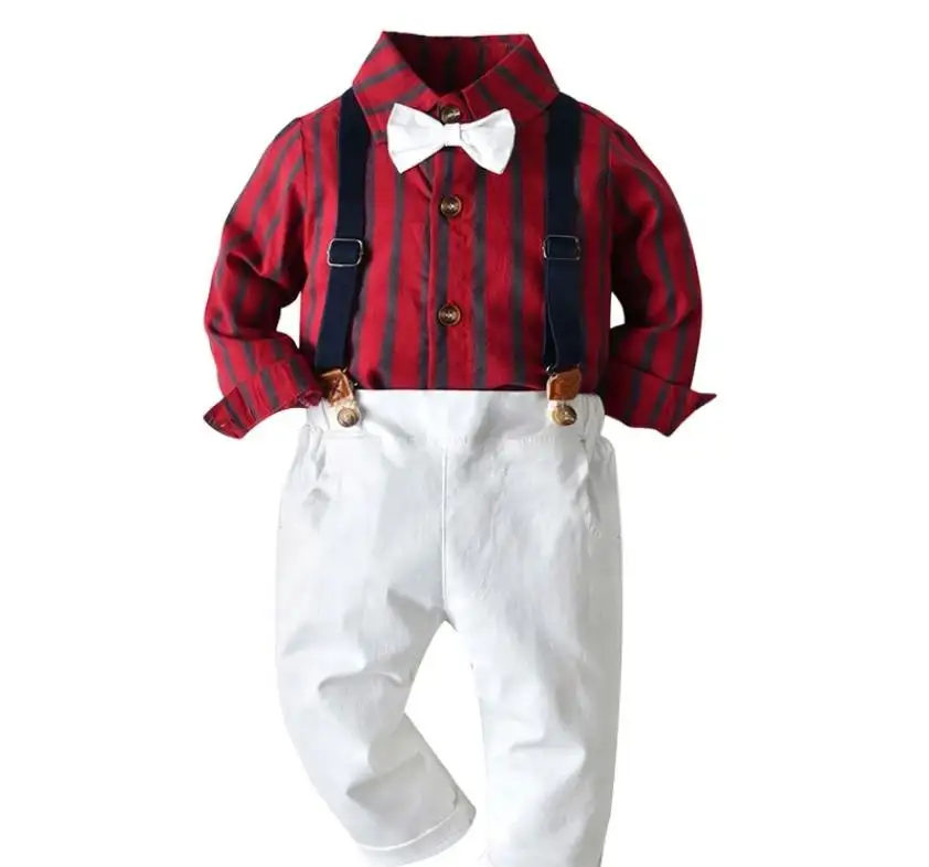 KYO Infant Baby Boys maniche lunghe Gentleman Outfit colletto con risvolto camicia a righe e tinta unita