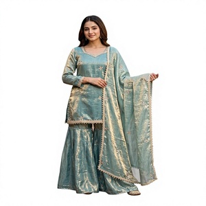 Nuevo Conjunto de Fiesta para Mujer de Diseñador, de Seda Pesada con Bordado y Lentejuelas, Top, Sharara, Plazzo y Dupatta, para Todas las Estaciones, Sin Arrugas - Product Image 1