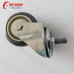 Roulettes à roulement à billes de 3 pouces en PU gris, moyenne capacité, avec tige filetée en acier inoxydable, pivotantes, fonctionnement silencieux - Product Image 4