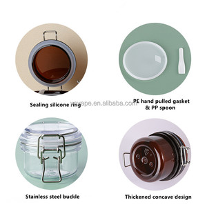 Bền rõ ràng rộng miệng đóng hộp Jar cho thực phẩm <span class=keywords><strong>container</strong></span> 4 oz Pet nhựa lưu trữ hổ phách Jar với bản lề lật nắp & khóa Khóa - Product Image 5