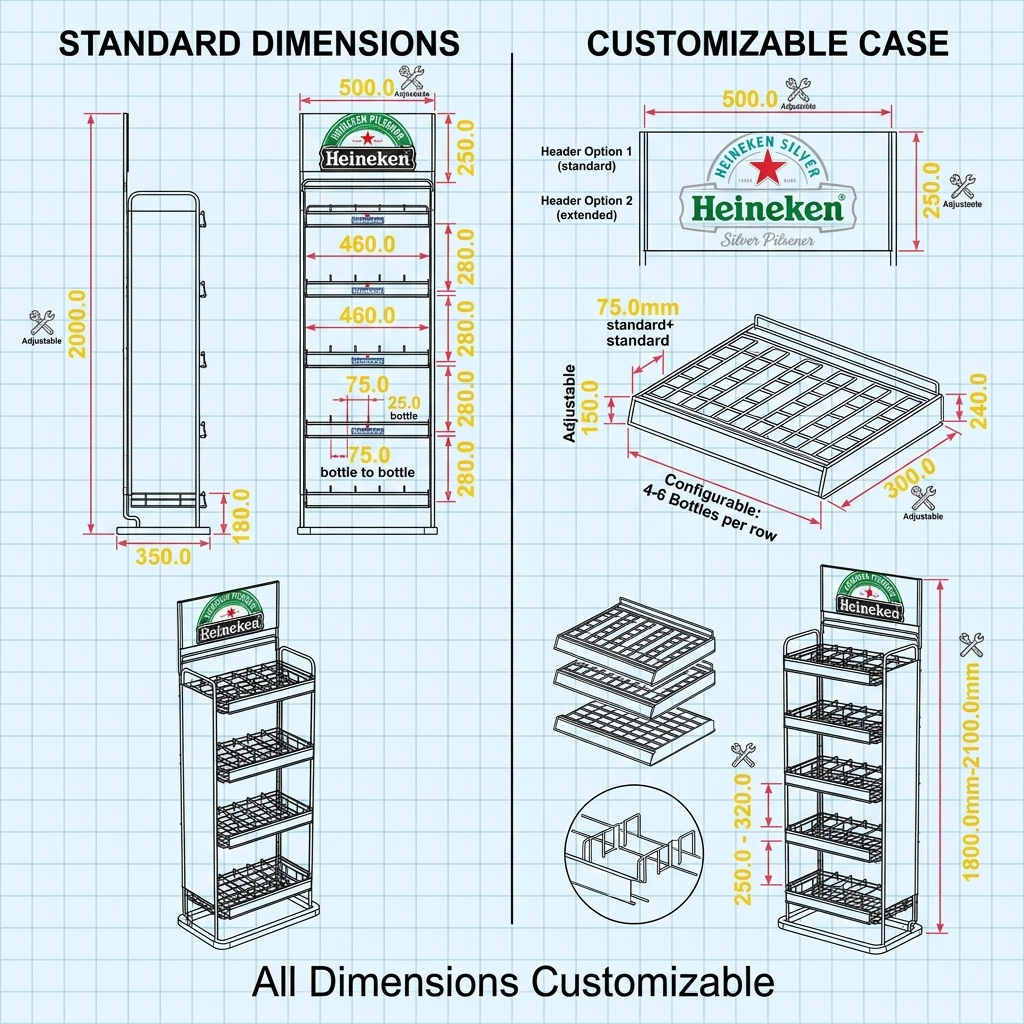 Wholesale Custom Brand Floor Standing Metal Wire Beverage Display Rack Gravity Feed Beer Wine Bottle Soft Drink Promotional Rack — view 4