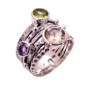 Anillo de Plata de Ley 925 con gema de peridoto y amatista Natural, joyería fina hecha a mano con amatista Natural, para mujeres - Product Image 1