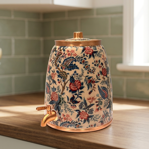 Distributeur d'eau en cuivre avec motif floral bleu et rouge et robinet pour usage domestique - Product Image 4
