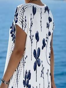 Vestido de punto floral verde <span class=keywords><strong>esmeralda</strong></span> para mujer, vestido midi de verano con cuello en V y manga corta, malla pointelle, 100% poliéster, estampado, ropa de resort - Product Image 6