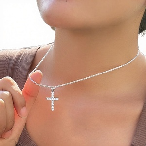 Trendy Fine Jewelry Cubic Zirconia Link <b>Chain</b> S925 Sterling Silver Double <b>Cross</b> Pendant Necklace for Women & Men Wedding Gift - Product Image 2