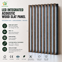 Panneau acoustique en bois à lattes avec LED intégrées, lumière LED blanc froid, insonorisant, ignifuge, installation facile, à coller, à clouer ou à visser