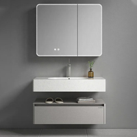 Armoire miroir intelligente sans couture moderne à un corps en acier inoxydable avec nouvelle plaque de roche pour meubles de salle de bain