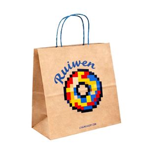 Sacs en papier kraft brun personnalisés avec logo imprimé, recyclés et économiques, pour l'emballage d'épicerie, avec poignées - Product Image 4