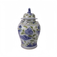 Pot en porcelaine bleu-vert antique avec couvercle à finition lion et motif phénix, pot à gingembre en céramique chinoise pour la décoration intérieure