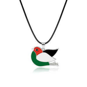 Saint-Esprit Blanc Colombe Palestine Drapeau Libre Plaqué Or Pendentif Collier Argent Plaqué Métal Émail Paix Pigeons Drapeau Collier - Product Image 2