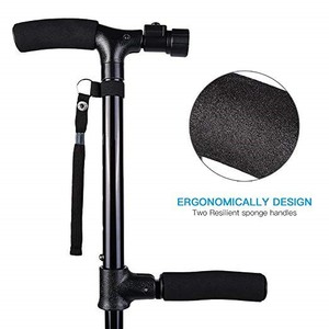 Double-Handled Folding Aluminum Alloy <b>Walking</b> <b>Stick</b> For Elderly With Rubber Tip Collapsible Black GB-8020 - Product Image 4