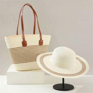 French Style New <b>Straw</b> Bucket <b>Hat</b> Bag Unisex Summer Large Capacity Striped Shoulder Seaside Beach Travel Casual Tote Bag - Product Image 1