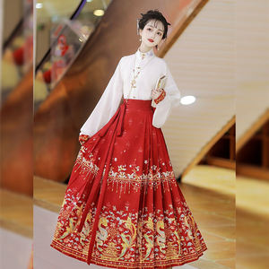 ชุดฮั่นฝูจีนสุดหรู ลายมังกรและนกฟีนิกซ์ปักดิ้นทอง พร้อมกระโปรงทรงม้า + <span class=keywords><strong>เสื้อ</strong></span>คลุม ชุดประจำชาติแบบดั้งเดิมสำหรับเทศกาลตรุษจีนสำหรับ<span class=keywords><strong>ผู้หญิง</strong></span> - Product Image 5