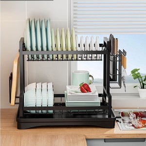 Escurridor de Platos de Doble Capa Sea Shark de Acero al Carbono para Encimera con Almacenamiento para Cuchillos y Tabla de Cortar para Cocina - Product Image 3