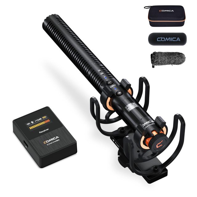 Shotgun Wireless Microphone COMICA VM40 for Smartphone PC Camera 32GB Storage Super Cardioid Audio Track for Filmmakers Vloggers