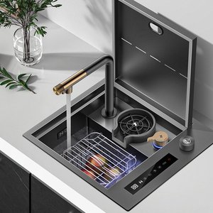 Single Bowl Kitchen Sink Faucet with Hidden Stainless Steel Brushed Lifting Faucet Trash Can-304 Material - Product Image 3