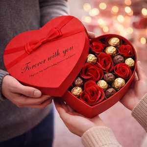 Scatola Regalo a Forma di Cuore con 14 Rose Rosse Artificiali 17x14.5x4.5 Cm con Fiocco e Scritta - Product Image 5