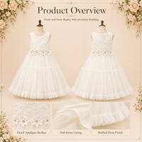 Robe de bal en tulle blanc princesse pour filles de 8 à 16 ans, robe de demoiselle d'honneur, robe de fête, broderie en dentelle, nœud dans le dos, robe bouffante pour demoiselle d'honneur