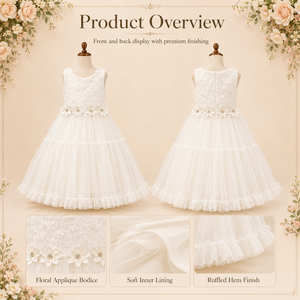 Abito da Principessa in Tulle Bianco <span class=keywords><strong>per</strong></span> Ragazze 8-16 Anni Vestito da <span class=keywords><strong>Damigella</strong></span> <span class=keywords><strong>per</strong></span> Feste con Ricami in Pizzo Fiocco sulla Schiena Abito da Cerimonia Vaporoso - Product Image 2